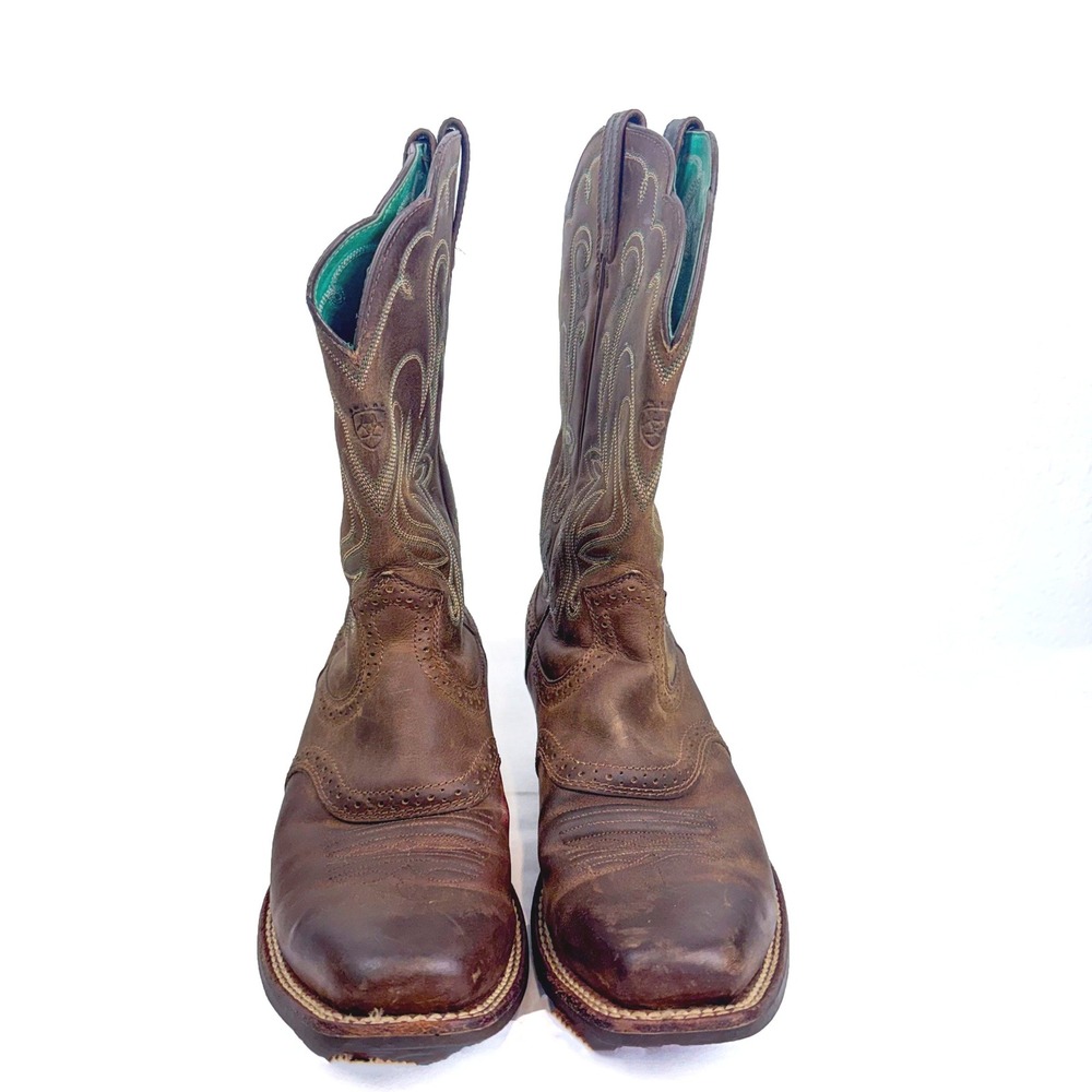 Ariat Womens Brown Leather Western Boots Square Toe Teal Lining Size 8.5B - Picture 2 of 6